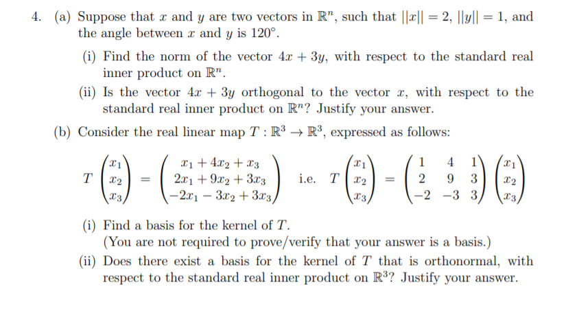 Solved 4. (a) Suppose that x and y are two vectors in R”, | Chegg.com