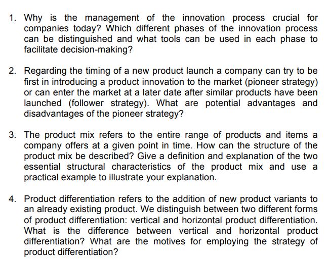 Solved 1. Why is the management of the innovation process | Chegg.com