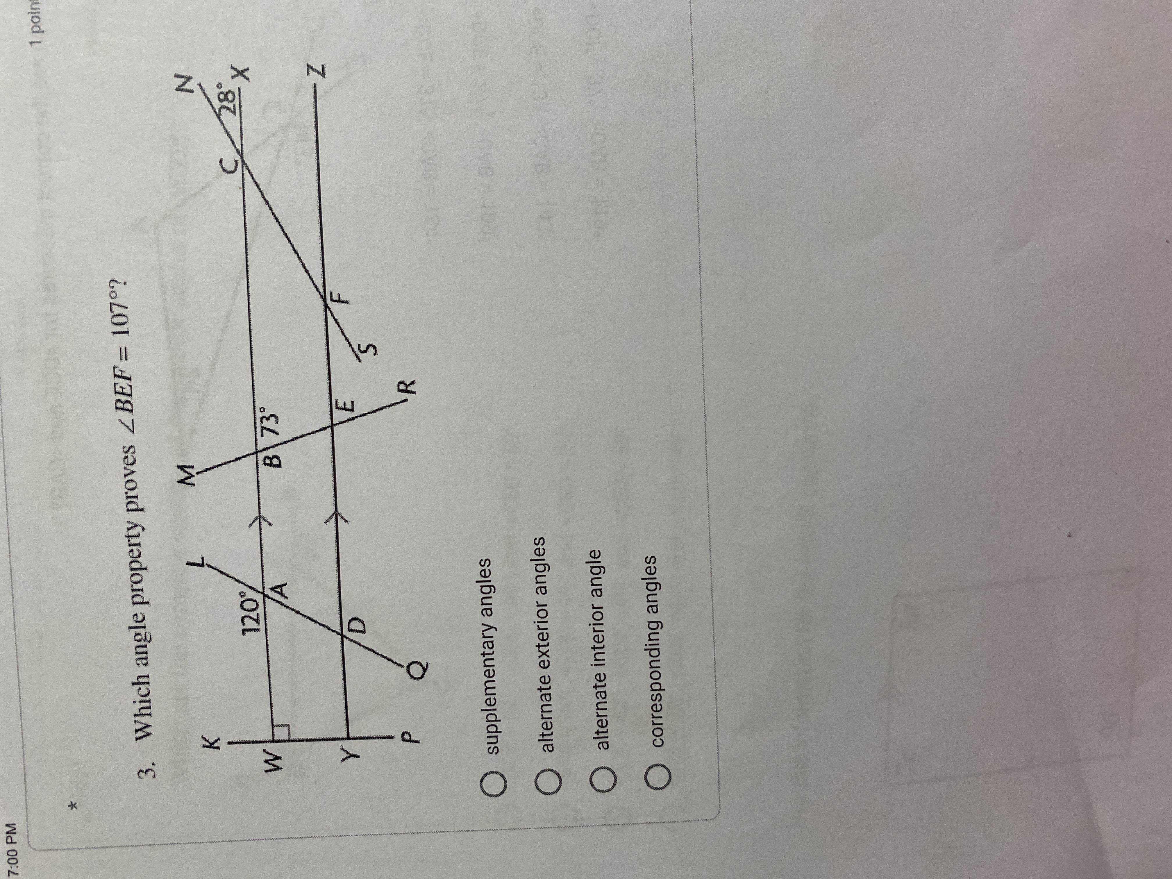 Solved 7:00 ﻿PM1 ﻿poin3 ﻿Which angle property proves | Chegg.com