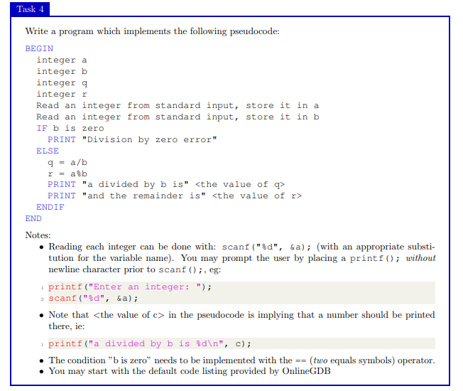 Solved Task 4 Write A Program Which Implements The Following 8759