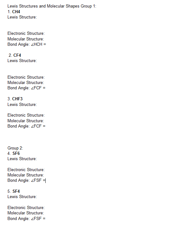 Solved Lewis Structures and Molecular Shapes Group 1: 1. | Chegg.com