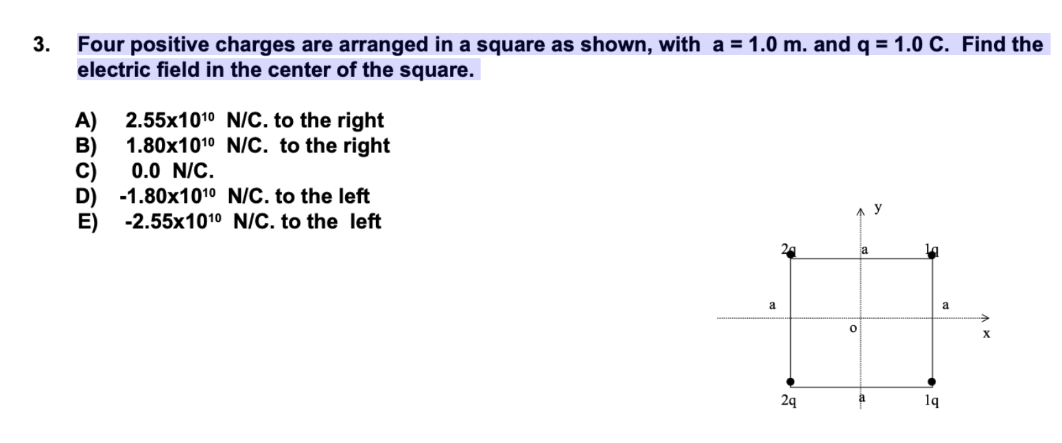 Solved 3. = Four positive charges are arranged in a square | Chegg.com