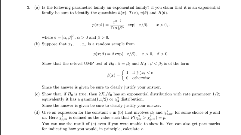 Solved 3. (a) Is the following parametric family an | Chegg.com