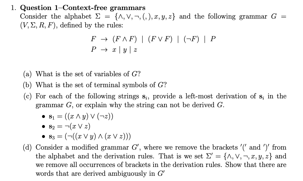 Solved 1 Question 1 Context Free Grammars Consider The 7768