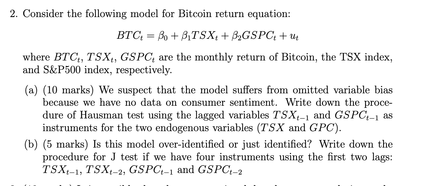 2. Consider the following model for Bitcoin return | Chegg.com