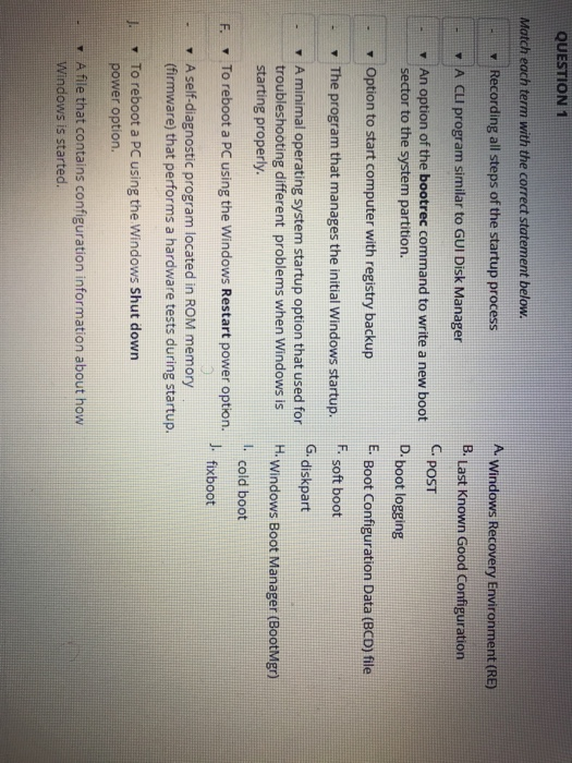 Solved QUESTION 1 Match each term with the correct statement | Chegg.com