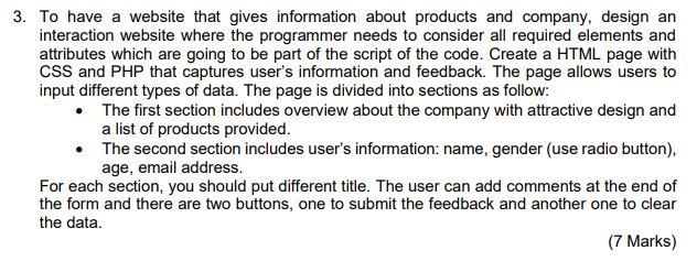 Solved 3. To have a website that gives information about | Chegg.com
