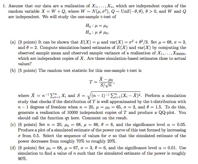 Assume That Our Data Are A Realization Of X1 Chegg Com