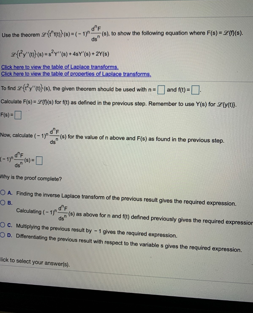 Solved Use The Theorem T F T S 1 N S To Show T Chegg Com