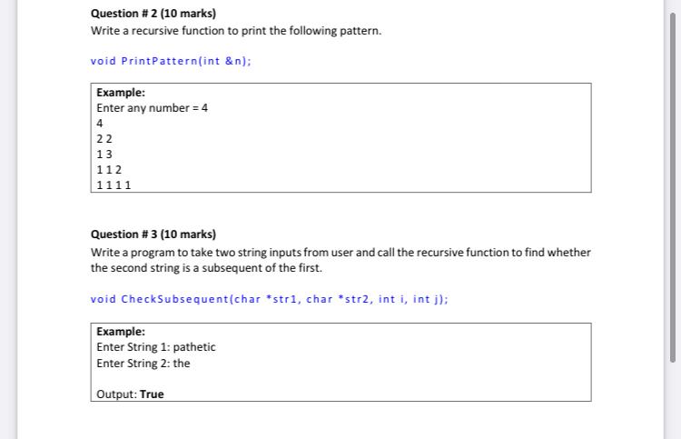 Solved Question #2 (10 marks) Write a recursive function to | Chegg.com