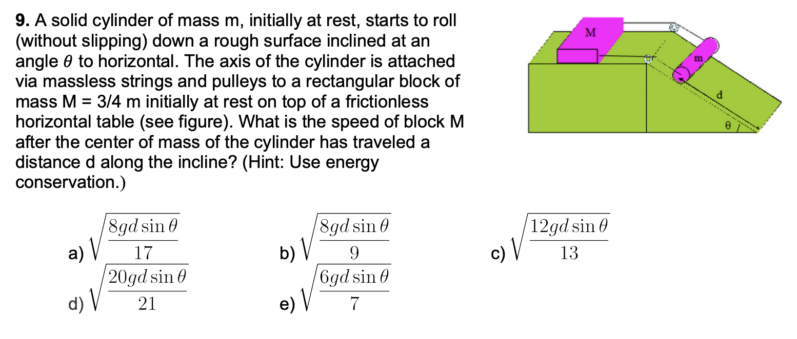 Solved 9. A solid cylinder of mass m, initially at rest, | Chegg.com