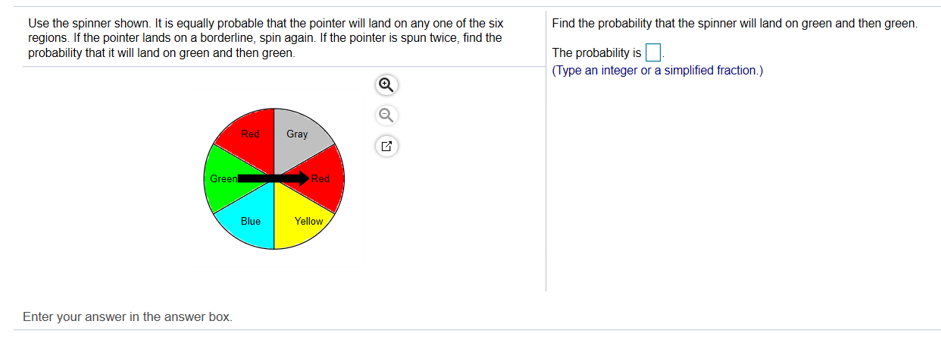 Solved Find the probability that the spinner will land on | Chegg.com