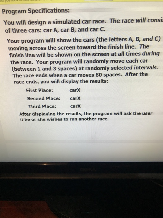 Solved Program Specifications: You will design a simulated | Chegg.com