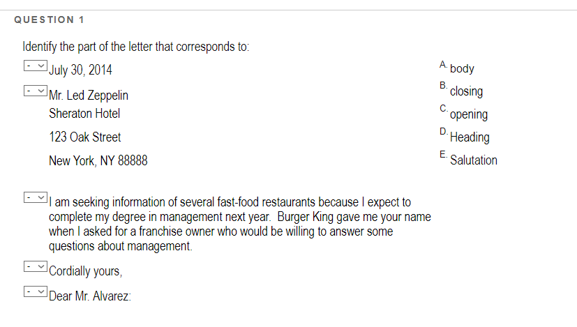 Solved QUESTION 1 Identify the part of the letter that | Chegg.com