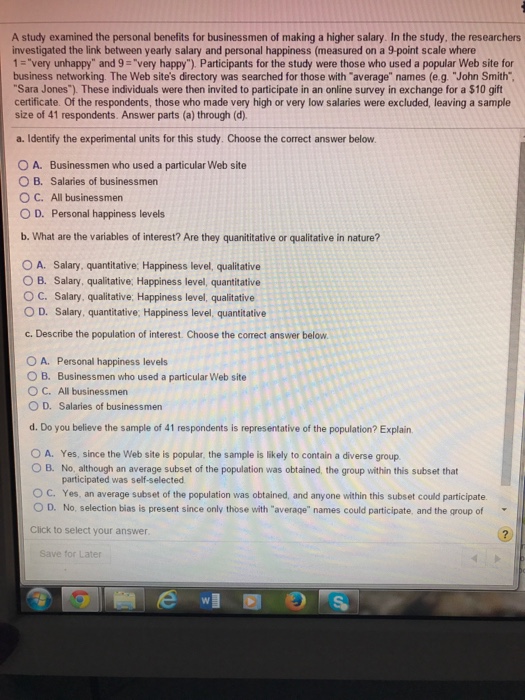 Solved A Study Examined The Personal Benefits For Chegg