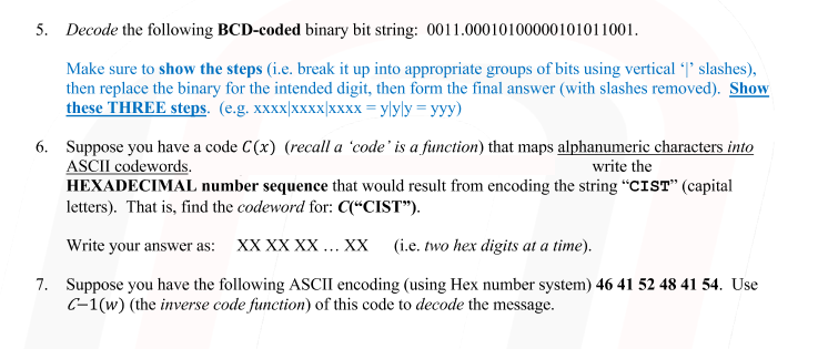 Solved 5. Decode the following BCD-coded binary bit string: | Chegg.com