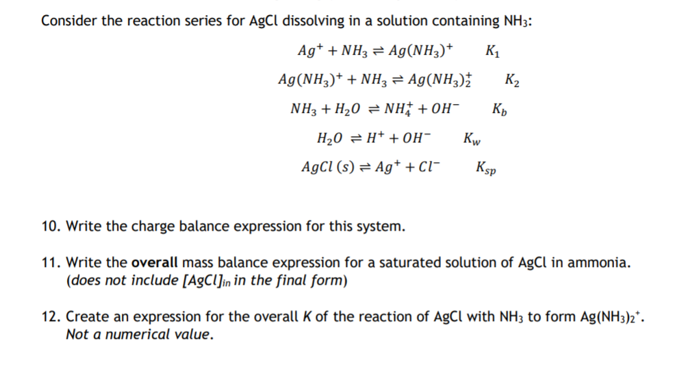 Solved Consider the reaction series for AgCl dissolving in a | Chegg.com