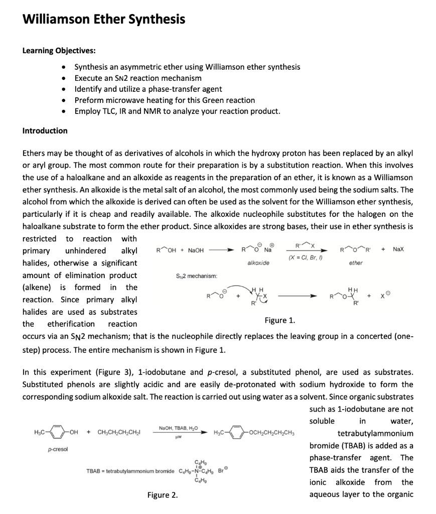 Solved Williamson Ether Synthesis Learning Objectives: • | Chegg.com