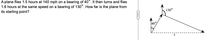 Solved A plane flies 1.5 ﻿hours at 140mph ﻿on a bearing of | Chegg.com