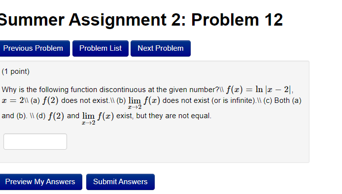 Solved Summer Assignment 2: Problem 9 Previous Problem | Chegg.com
