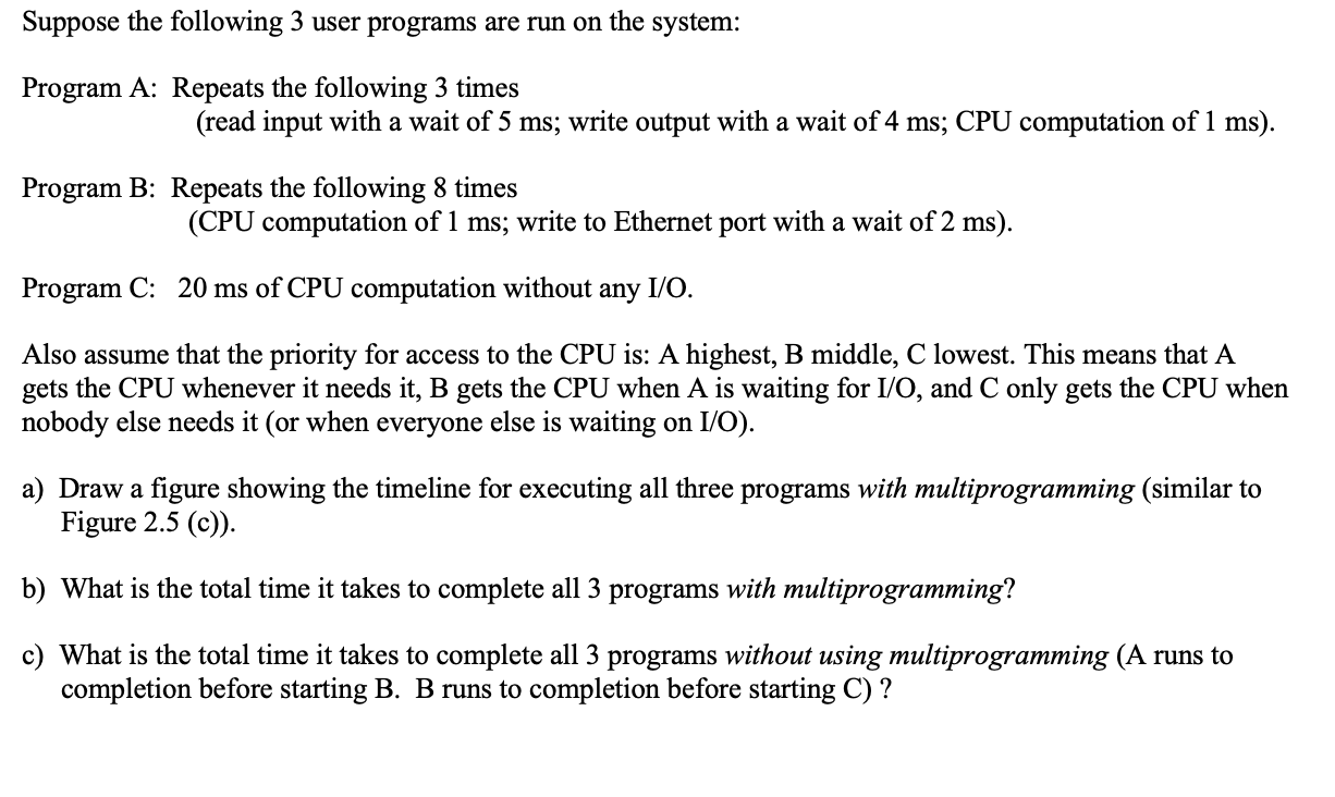 Solved Suppose the following 3 user programs are run on the | Chegg.com