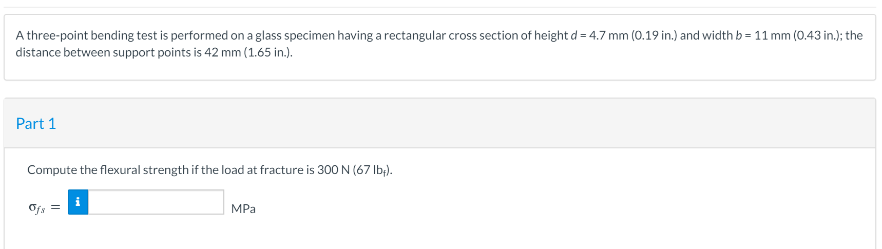 Solved A three-point bending test is performed on a glass | Chegg.com
