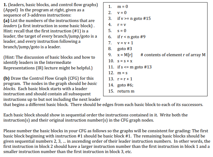 Solved 1. (leaders, basic blocks, and control flow graphs) | Chegg.com