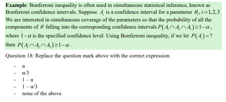 Solved Example: Bonferroni Inequality Is Often Used In | Chegg.com