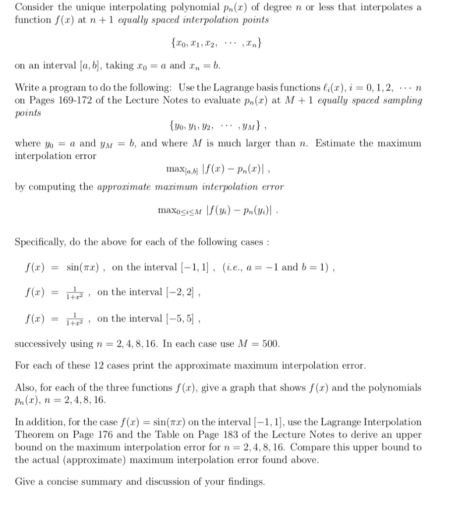 Consider The Unique Interpolating Polynomial Pr X Chegg Com