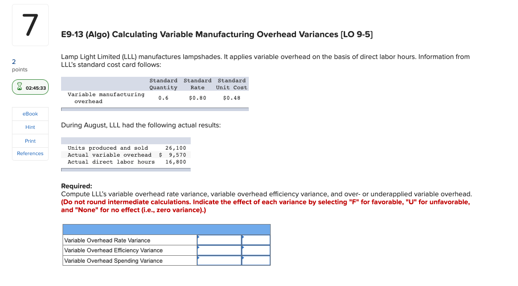 Solved 7 E9-13 (Algo) Calculating Variable Manufacturing | Chegg.com