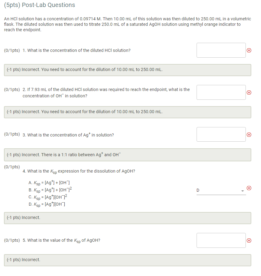 Solved (5pts) Post-Lab Questions An HCl solution has a | Chegg.com