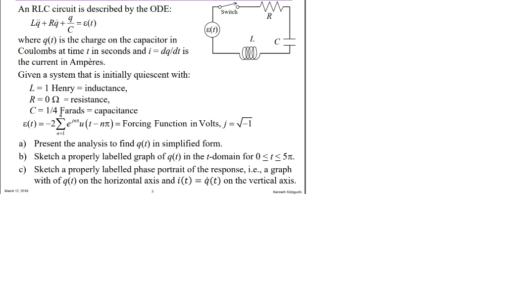 Solved An RLC circuit is described by the ODE: Switch E(t) | Chegg.com