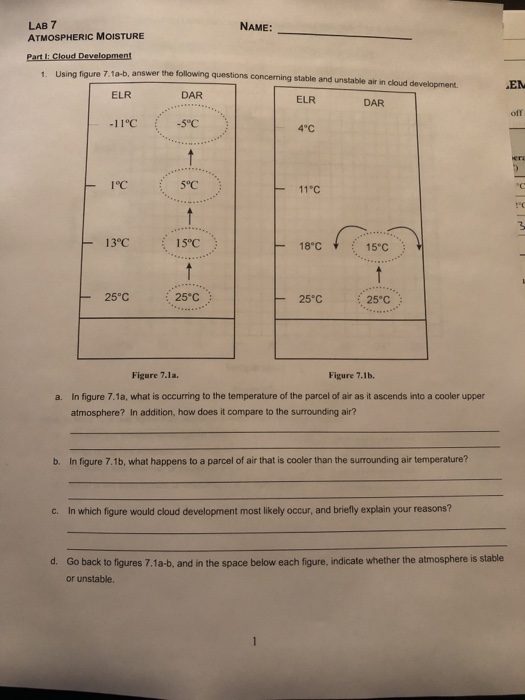 Solved LAB 7 ATMOSPHERIC MOISTURE NAME Part I Cloud