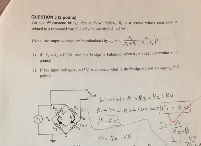 Solved QUESTION 3 (2 points) For the Wheatstone bridge | Chegg.com