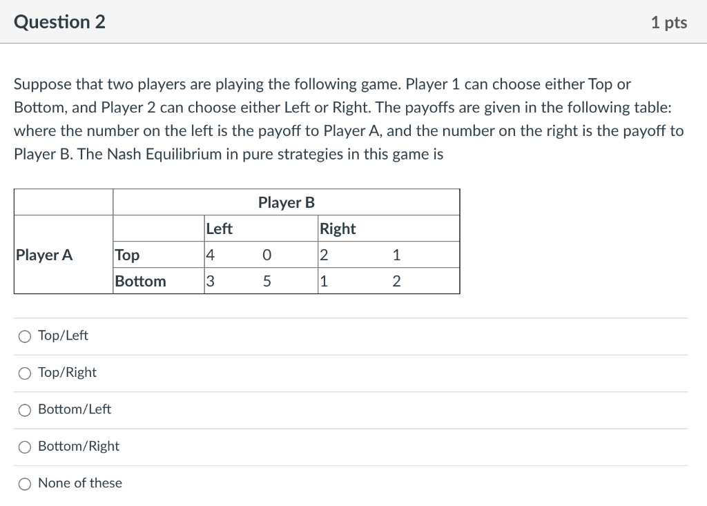 Exercise 1. Suppose that player 1 and player 2