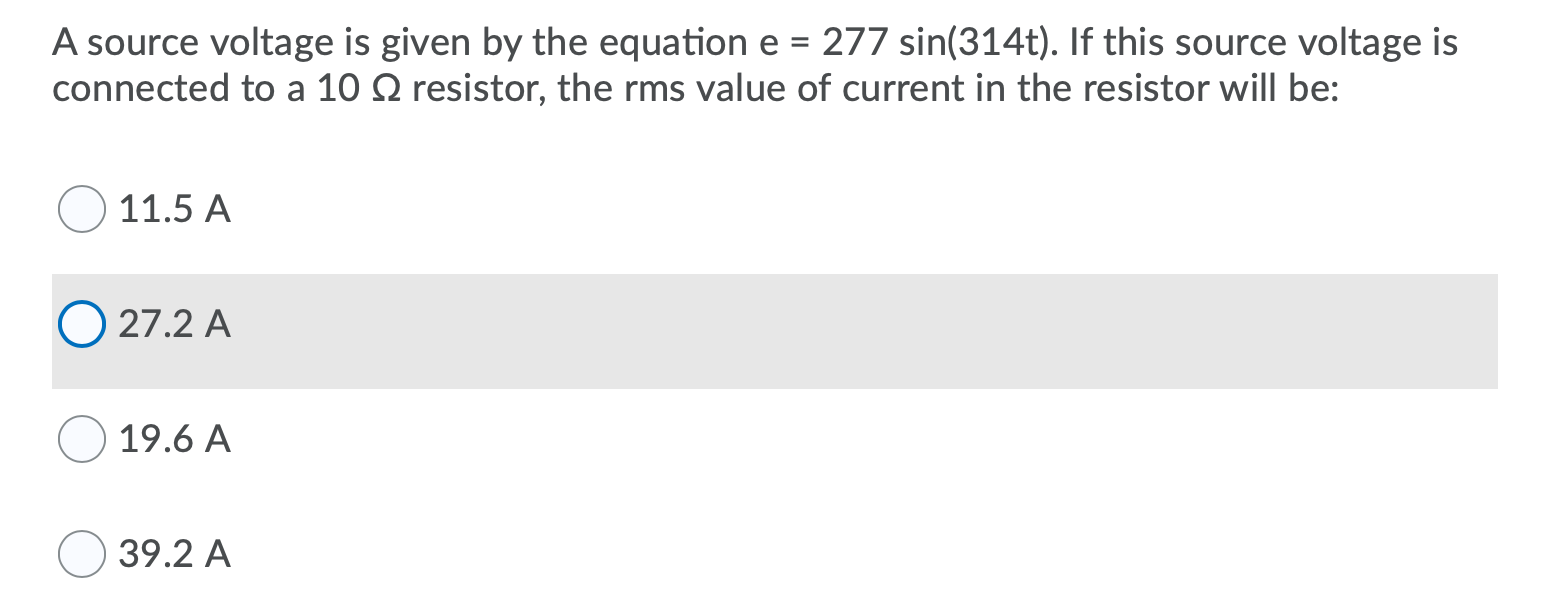 Solved A source voltage is given by the equation e = 277 | Chegg.com