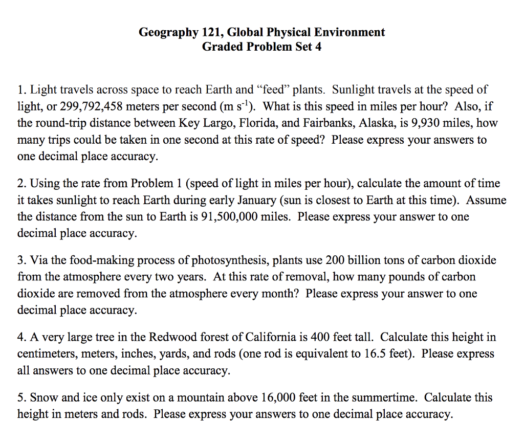 Solved Geography 121, Global Physical Environment Graded | Chegg.com