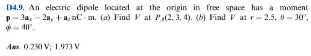 Solved D4.9. An electric dipole located at the origin in | Chegg.com