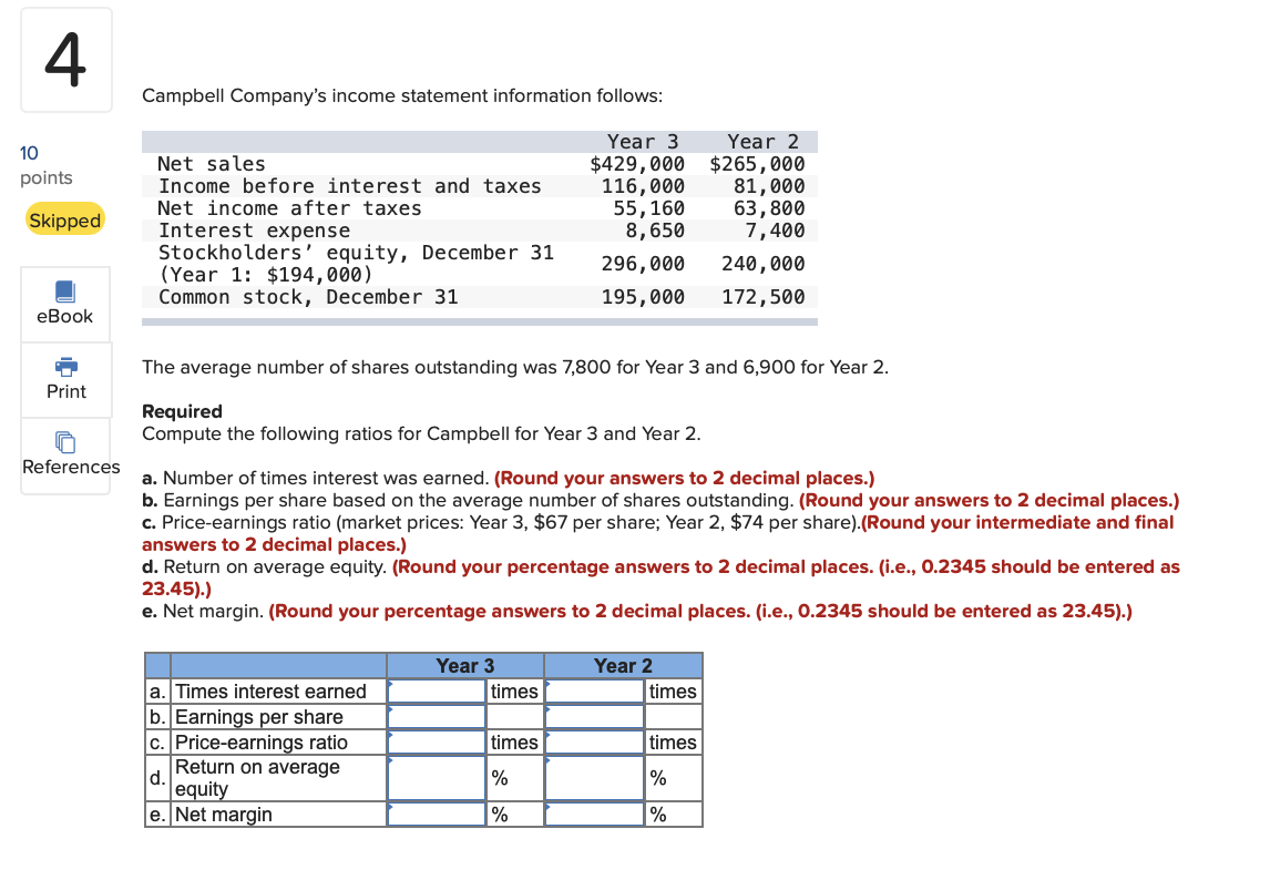 Solved Campbell Company's Income Statement Information | Chegg.com