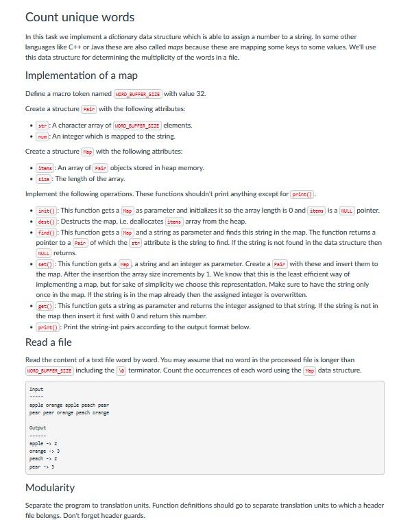 Solved Count unique words In this task we implement a | Chegg.com