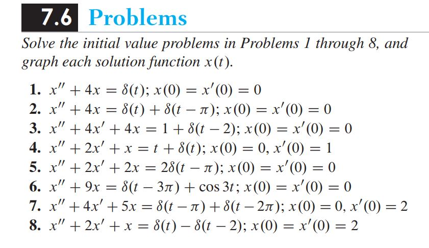 Solved 7.6 Problems Solve the initial value problems in | Chegg.com