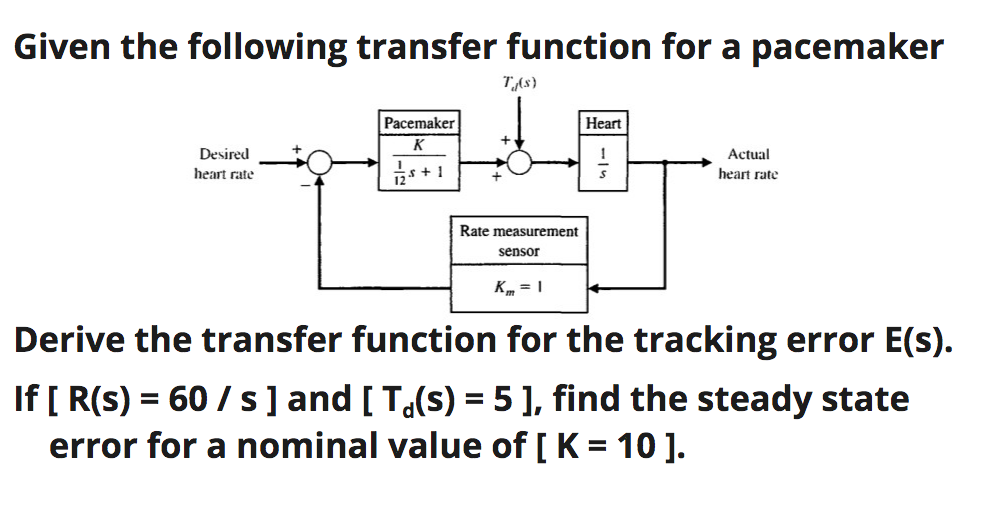 Solved Given the following transfer function for a pacemaker | Chegg.com