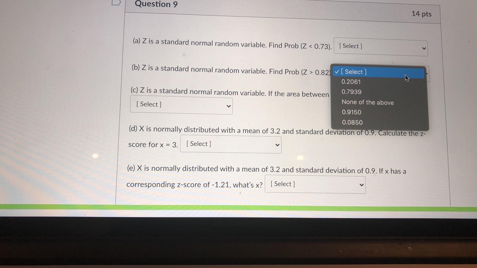 Solved D Question 9 14 pts (a) Z is a standard normal random | Chegg.com