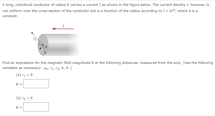 Solved A long, cylindrical conductor of radius R carries a | Chegg.com