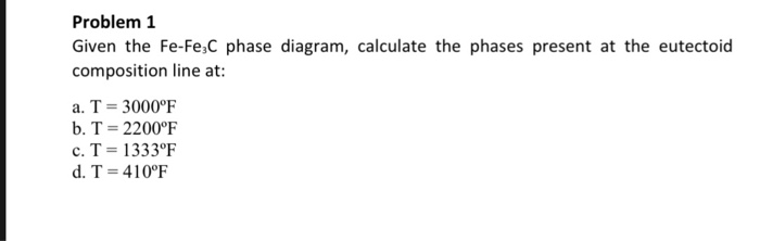 Solved Problem 1 Given the Fe-Fe C phase diagram, calculate | Chegg.com