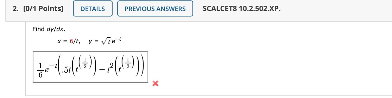 Solved 2. [0/1 Points] DETAILS PREVIOUS ANSWERS SCALCET8 | Chegg.com