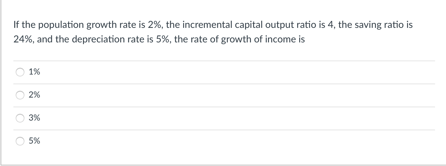 Solved If the population growth rate is 2%, the incremental | Chegg.com