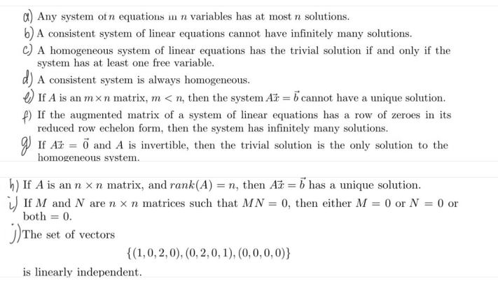 Solved Q) Any system of n equations in n variables has at | Chegg.com
