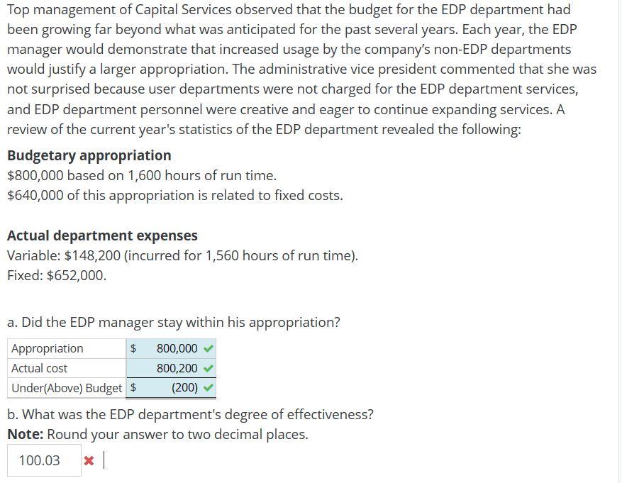 Solved Top management of Capital Services observed that the