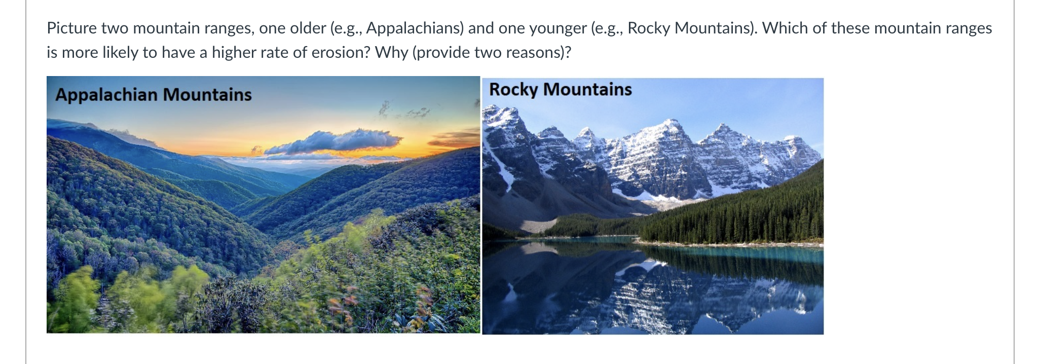 Solved Picture two mountain ranges, one older (e.g., | Chegg.com
